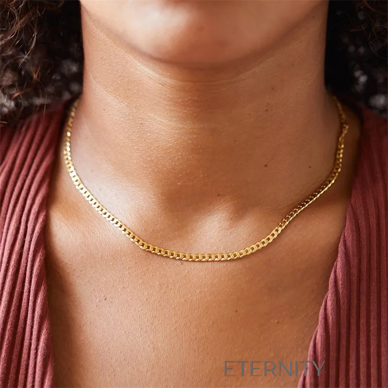 Collar de Cadena de Eslabones Cubanos en Oro  Cadenas Dorado 42cm Acero Inoxidable  ETERNITY