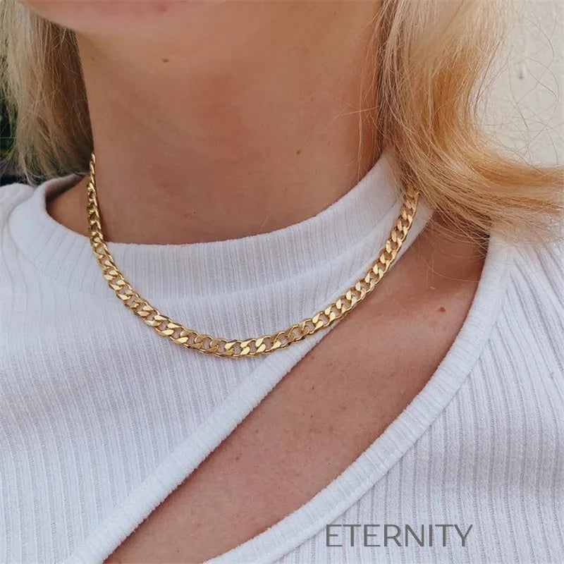 Collar de Cadena de Eslabones Cubanos en Oro  Cadenas Dorado 42cm Acero Inoxidable  ETERNITY