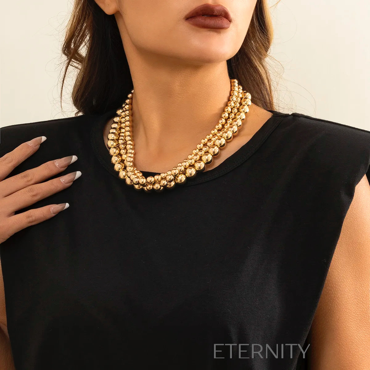 Collar Golden Sphere Multicapa  Cadenas Dorado Unica Acero Inoxidable  ETERNITY