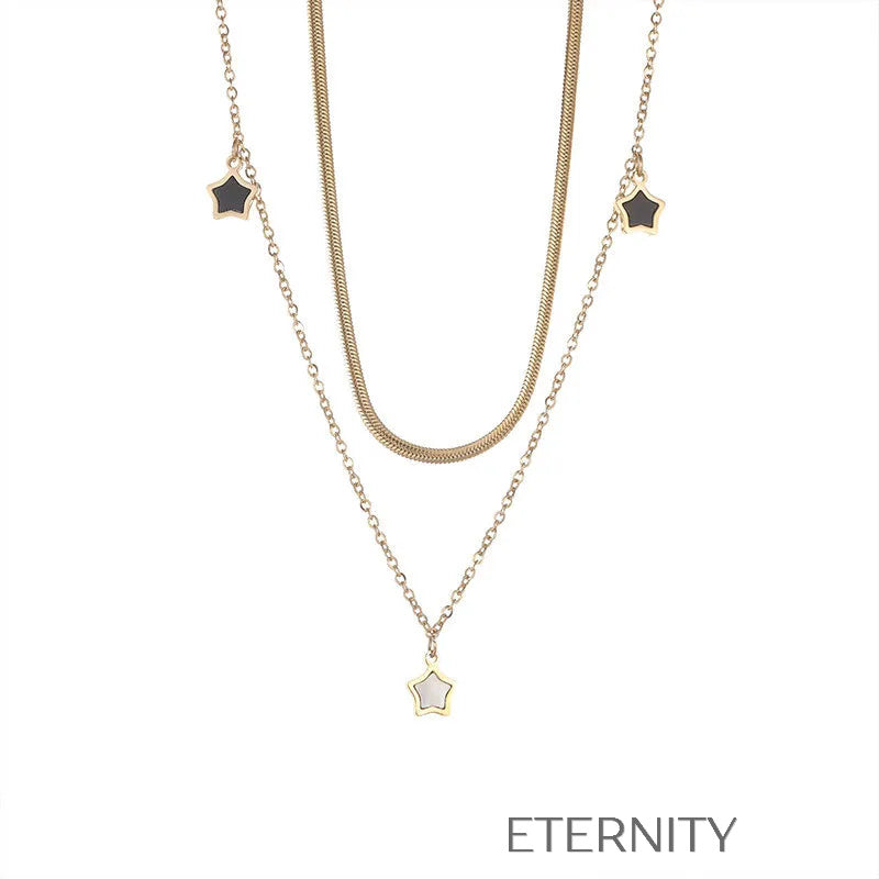 Set de Collar de Capas y Pulsera Cosmic Star en Oro con Dijes de Estrella  Cadenas Dorado Unica Acero Inoxidable  ETERNITY