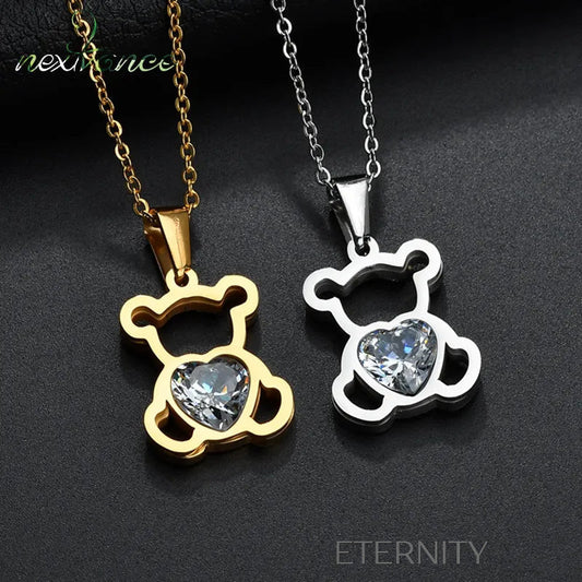 Collar de Oso con Cristal Corazón en Oro y Plata  Cadenas Dorado Unica Acero Inoxidable  ETERNITY