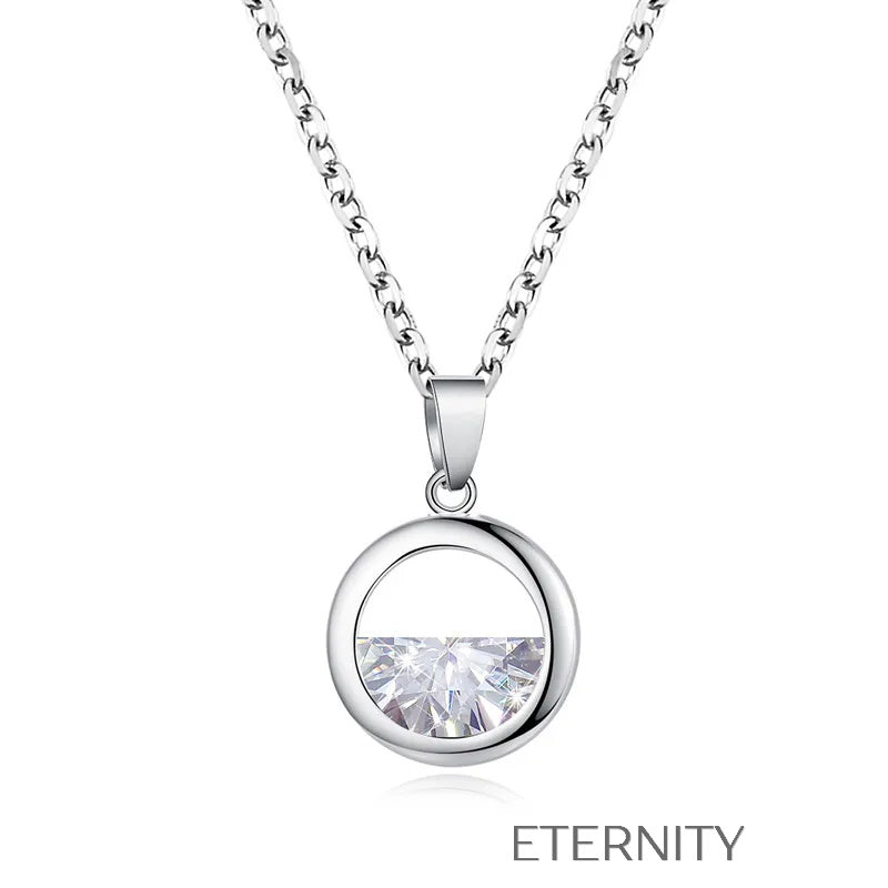 Collar Radiant Halo Circular con Cristal Facetado en Plata  Cadenas Plateado Unica Acero Inoxidable  ETERNITY