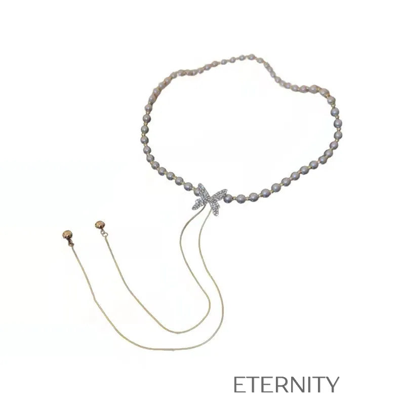 Gargantilla de Perlas Sparkle Butterfly con Caída de Cadenas y Cristales  Cadenas Dorado Unica Acero Inoxidable  ETERNITY