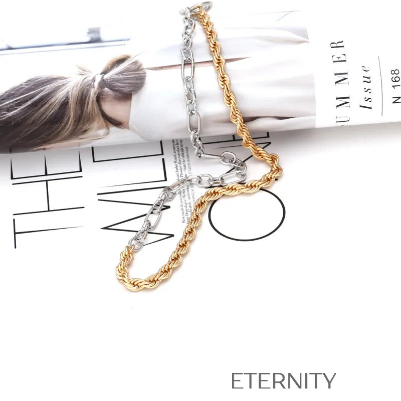 Collar de Eslabones Mixtos Duo Tone Statement en Oro y Plata  Cadenas Dorado Unica Acero Inoxidable  ETERNITY