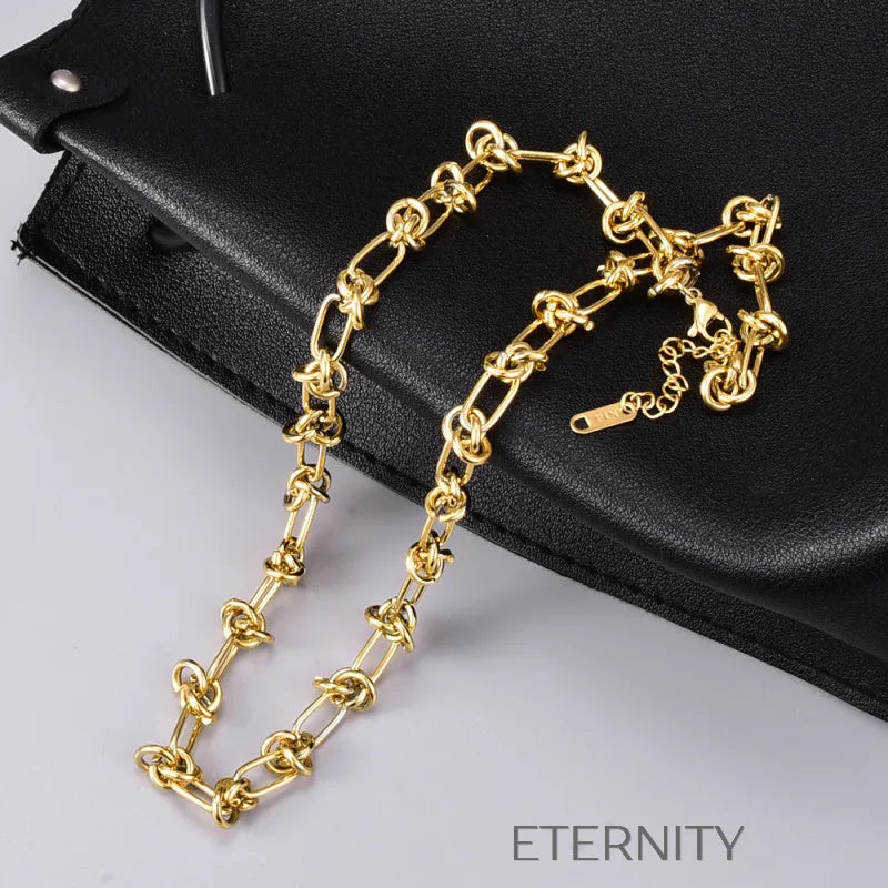 Collar Nautical Knot de Eslabones Anudados  Cadenas Dorado 47cm Acero Inoxidable  ETERNITY