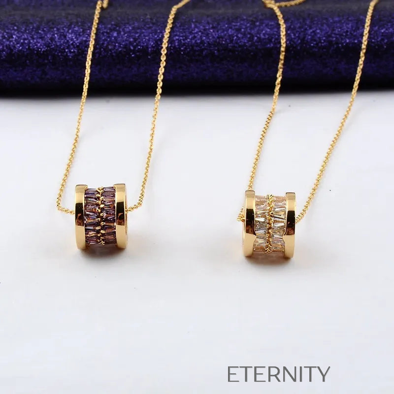 Collar  Cylinder con Cristales Baguette y Oro  Cadenas Purpura Unica Acero Inoxidable  ETERNITY