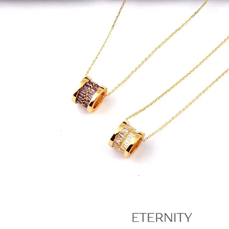 Collar  Cylinder con Cristales Baguette y Oro  Cadenas Purpura Unica Acero Inoxidable  ETERNITY