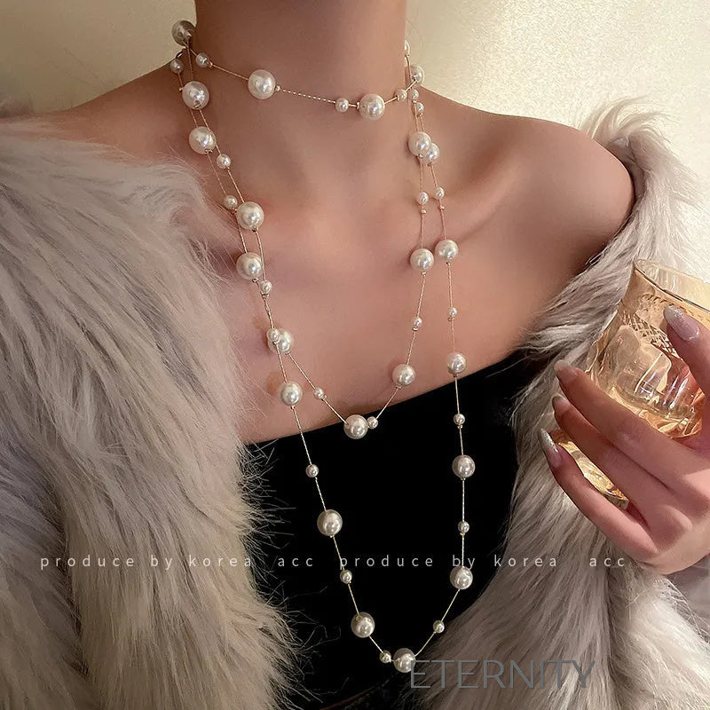 Collar Crystal Sparkle Corazón  Cadenas Perla Unica Acero Inoxidable  ETERNITY