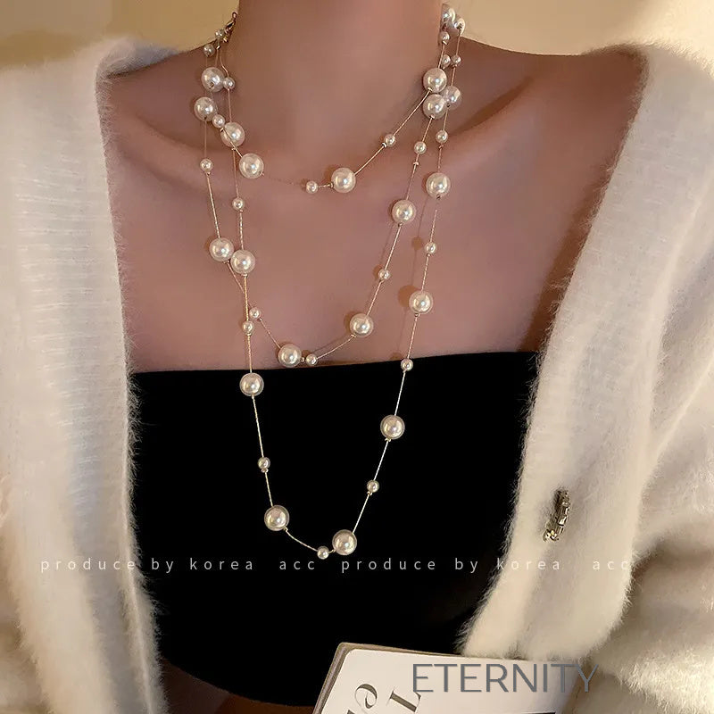 Collar Crystal Sparkle Corazón  Cadenas Perla Unica Acero Inoxidable  ETERNITY
