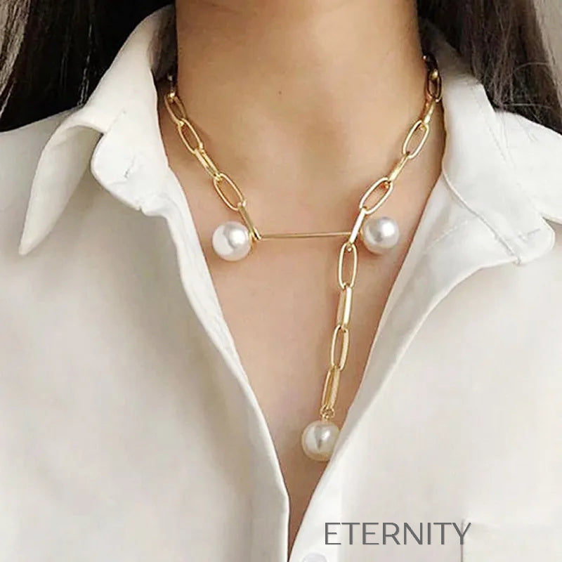 Collar Cosmos Chain Perlas y Eslabones  Cadenas Dorado Unica Acero Inoxidable  ETERNITY