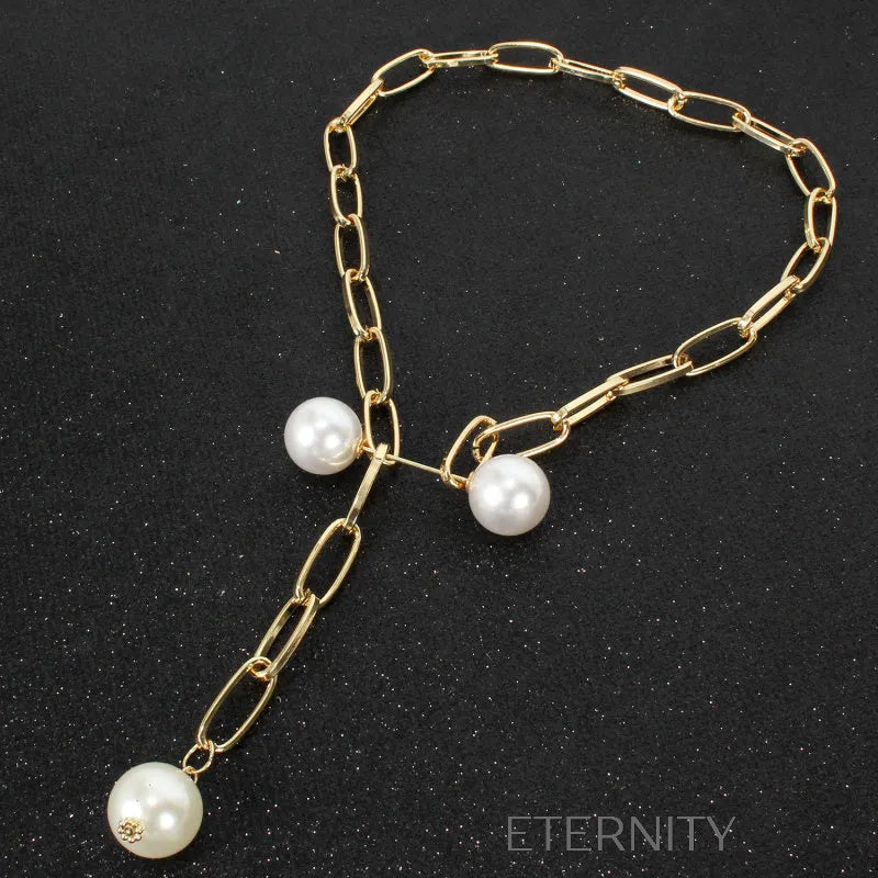 Collar Cosmos Chain Perlas y Eslabones  Cadenas Dorado Unica Acero Inoxidable  ETERNITY