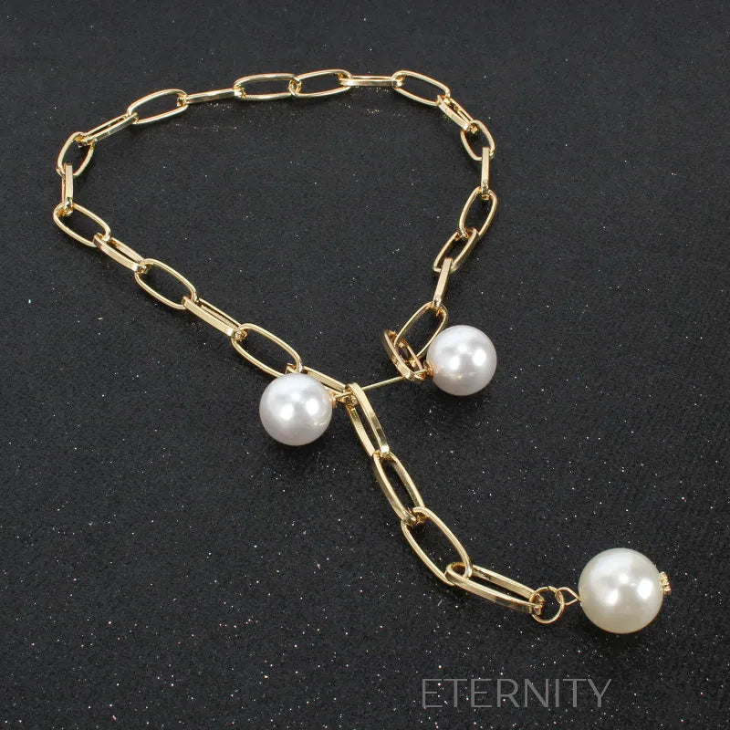 Collar Cosmos Chain Perlas y Eslabones  Cadenas Dorado Unica Acero Inoxidable  ETERNITY