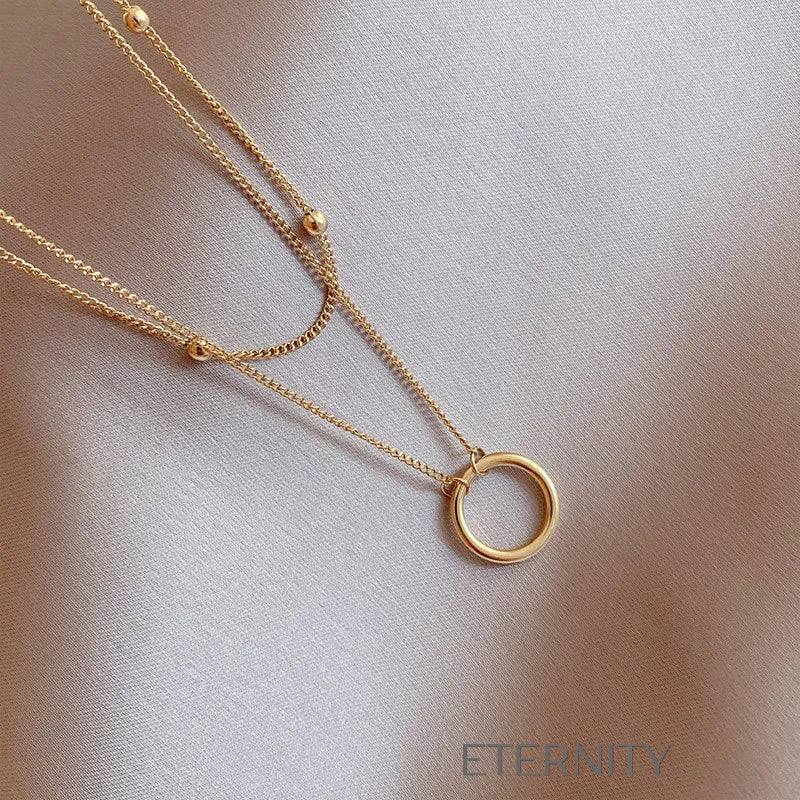 Set de Collares Celestial Aura con Doble Cadena y Dije Circular  Cadenas Dorado Unica Acero Inoxidable  ETERNITY