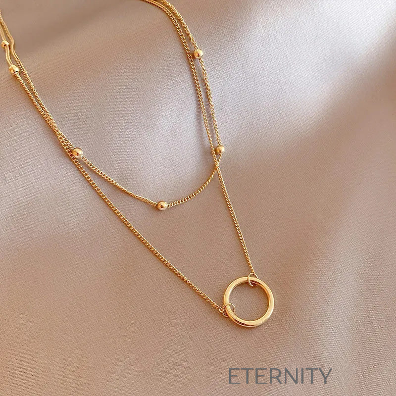 Set de Collares Celestial Aura con Doble Cadena y Dije Circular  Cadenas Dorado Unica Acero Inoxidable  ETERNITY