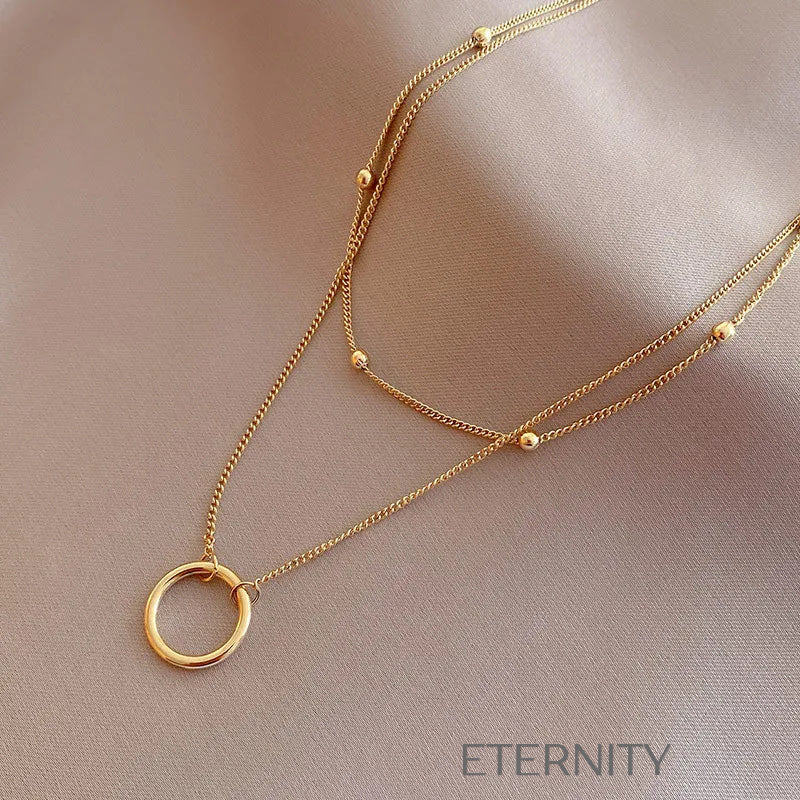 Set de Collares Celestial Aura con Doble Cadena y Dije Circular  Cadenas Dorado Unica Acero Inoxidable  ETERNITY