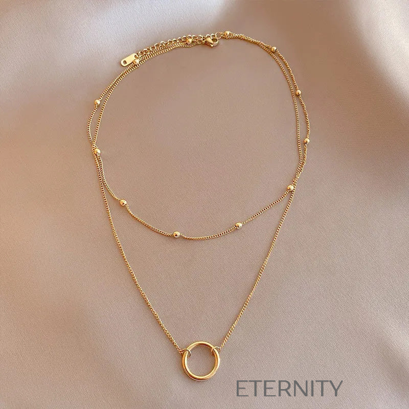 Set de Collares Celestial Aura con Doble Cadena y Dije Circular  Cadenas Dorado Unica Acero Inoxidable  ETERNITY