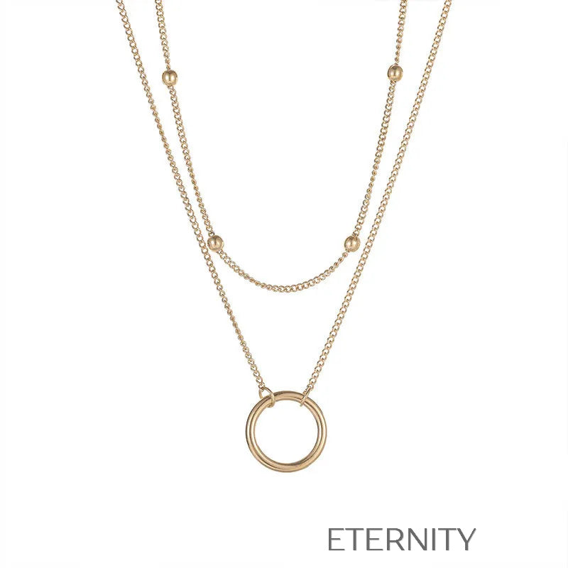 Set de Collares Celestial Aura con Doble Cadena y Dije Circular  Cadenas Dorado Unica Acero Inoxidable  ETERNITY