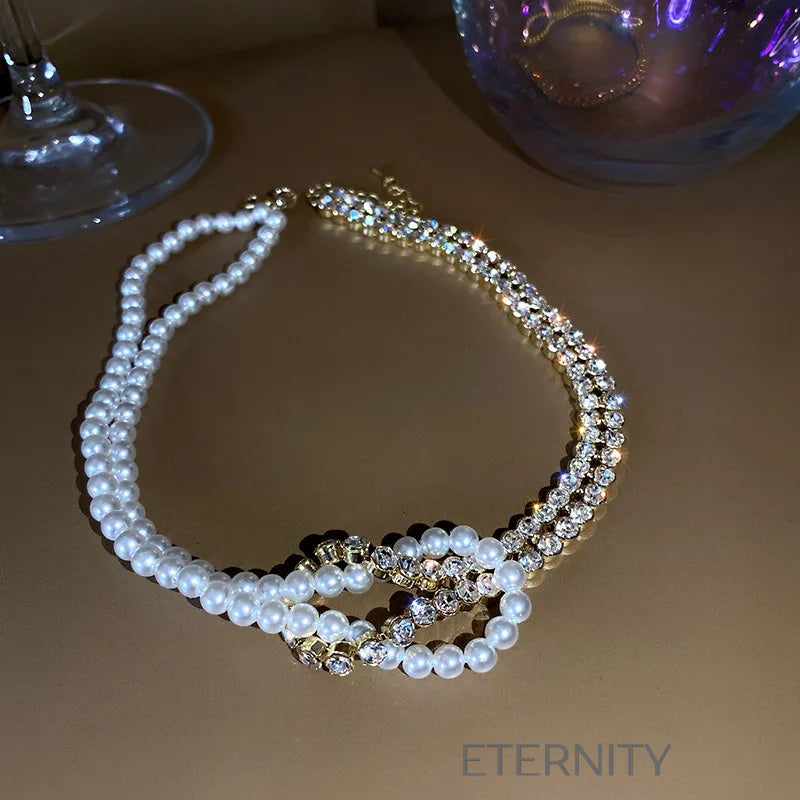 Collar de perlas y cristales con diseño floral elegante Cadenas Perla Unica Acero Inoxidable  ETERNITY