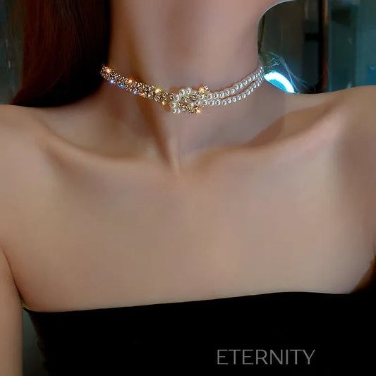 Collar de perlas y cristales con diseño floral elegante Cadenas Perla Unica Acero Inoxidable  ETERNITY