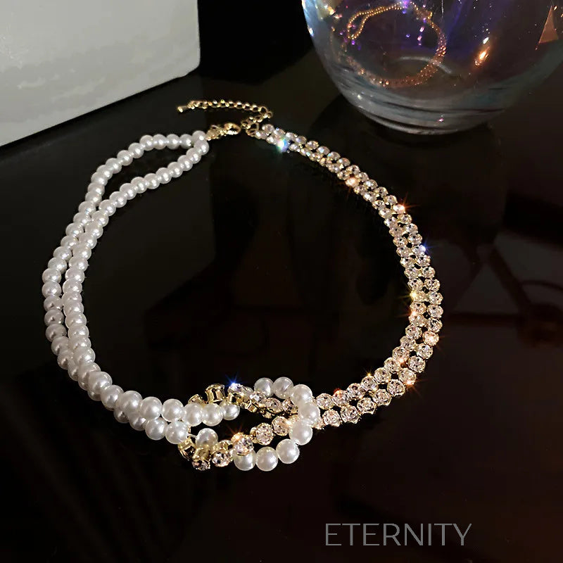 Collar de perlas y cristales con diseño floral elegante Cadenas Perla Unica Acero Inoxidable  ETERNITY