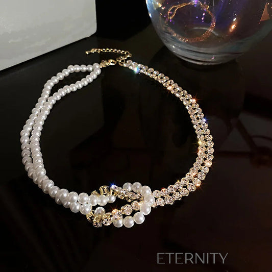 Collar de perlas y cristales con diseño floral elegante Cadenas Perla Unica Acero Inoxidable  ETERNITY