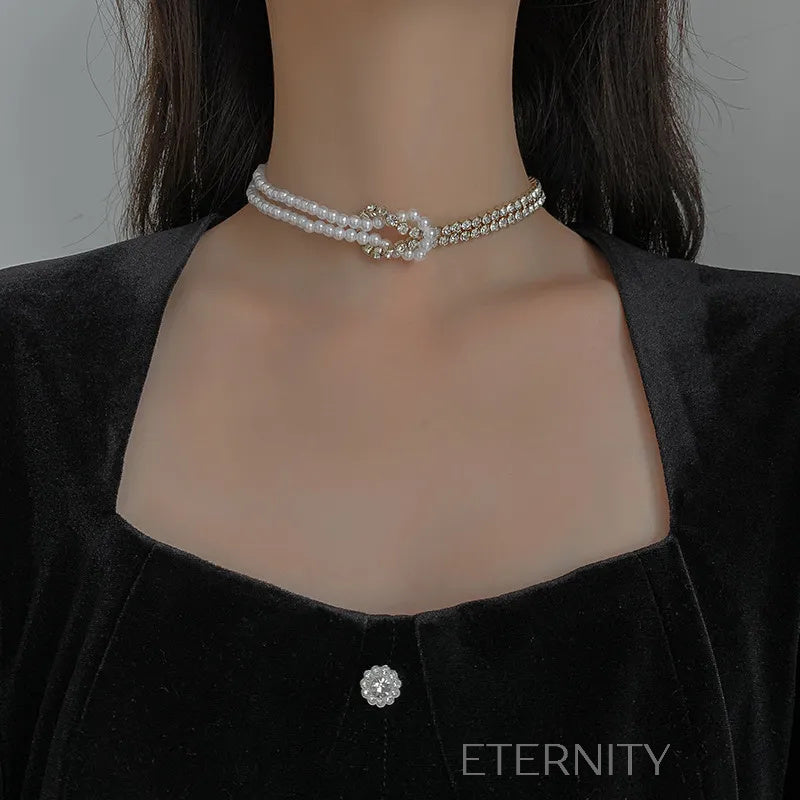 Collar de perlas y cristales con diseño floral elegante Cadenas Perla Unica Acero Inoxidable  ETERNITY