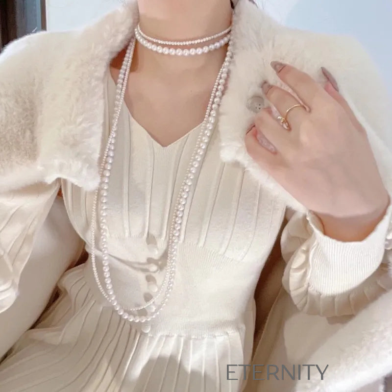 Collar de Perlas Opera Length Multicapa  Cadenas Perla Unica Acero Inoxidable  ETERNITY