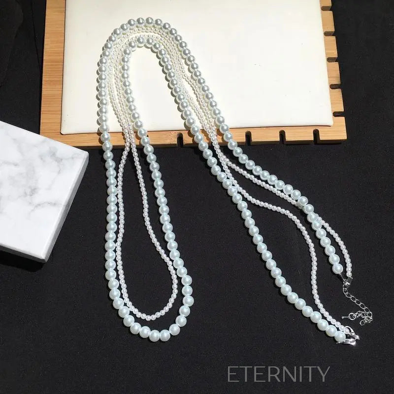 Collar de Perlas Opera Length Multicapa  Cadenas Perla Unica Acero Inoxidable  ETERNITY