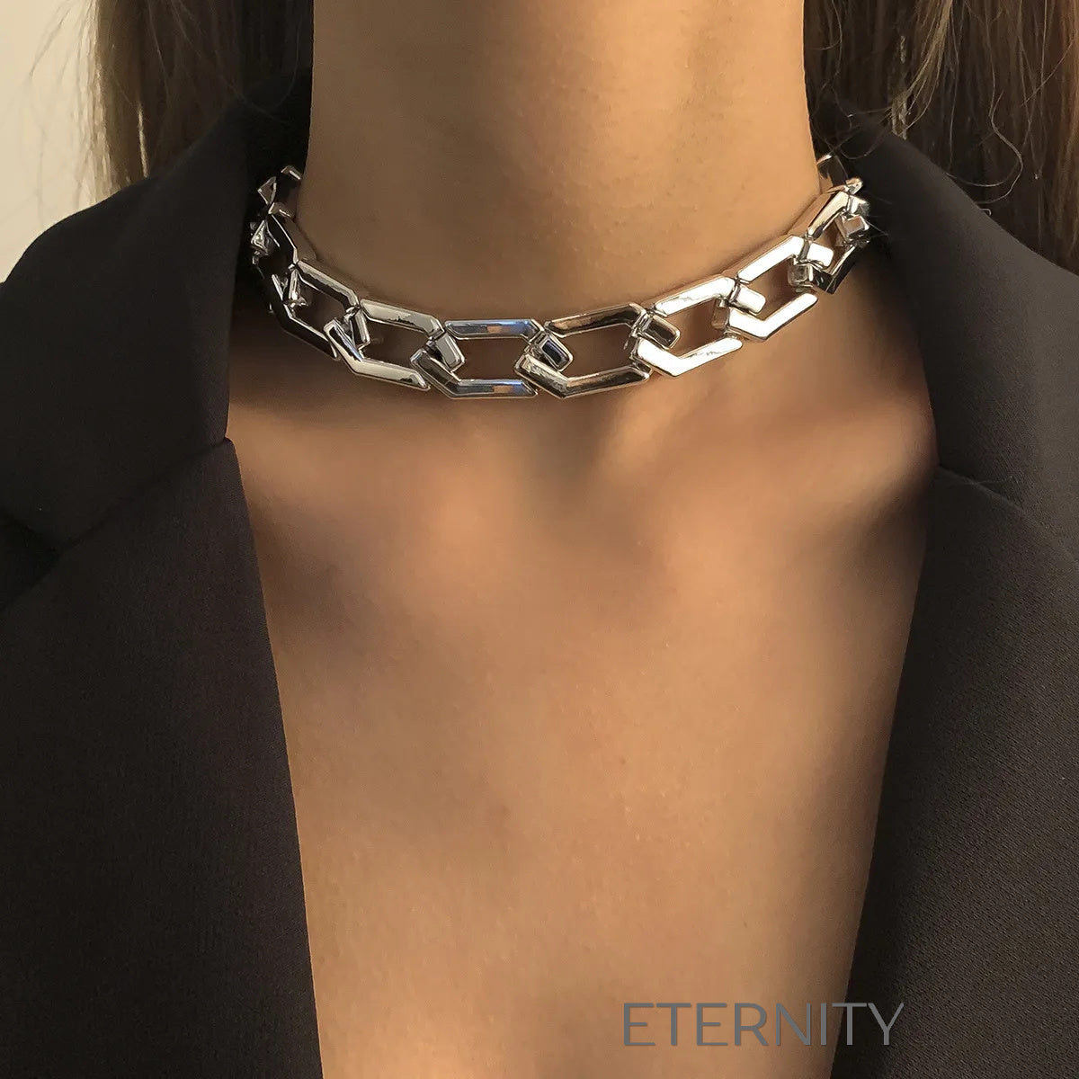 Gargantilla de Eslabones Geométricos  Cadenas Dorado Unica Acero Inoxidable  ETERNITY