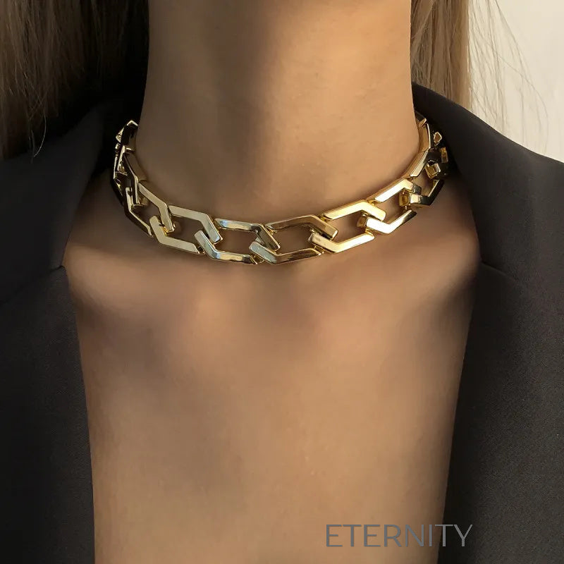Gargantilla de Eslabones Geométricos  Cadenas Dorado Unica Acero Inoxidable  ETERNITY