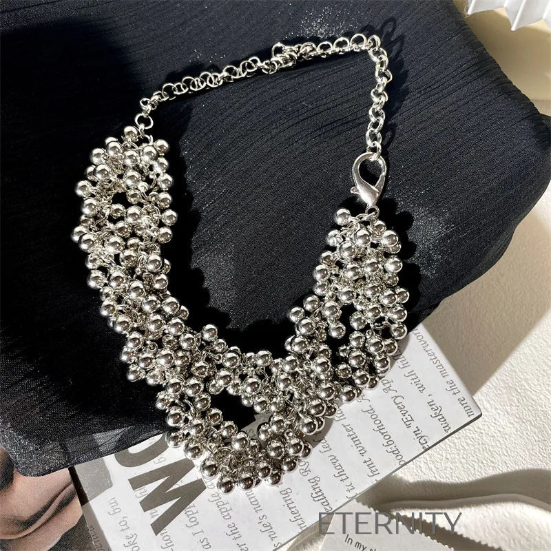 Collar Silver Cluster de Múltiples Cuentas en Plata  Cadenas Plateado Unica Acero Inoxidable  ETERNITY