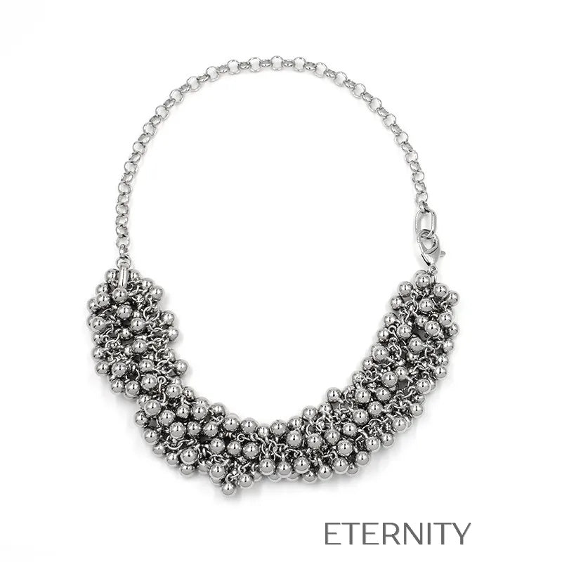 Collar Silver Cluster de Múltiples Cuentas en Plata  Cadenas Plateado Unica Acero Inoxidable  ETERNITY