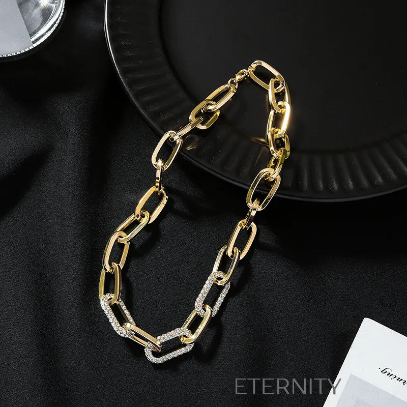 Gargantilla de Eslabones Glittering Link con Cristales Pavé  Cadenas Dorado Unica Acero Inoxidable  ETERNITY