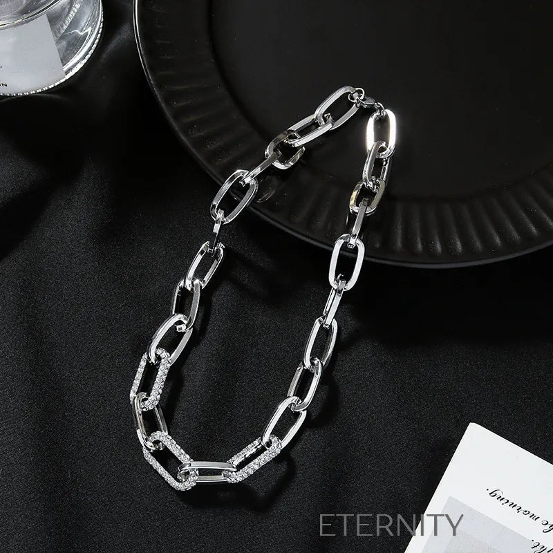 Gargantilla de Eslabones Glittering Link con Cristales Pavé  Cadenas Dorado Unica Acero Inoxidable  ETERNITY
