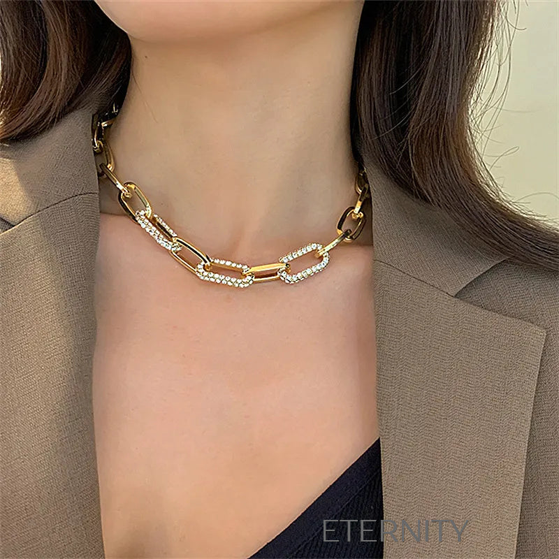 Gargantilla de Eslabones Glittering Link con Cristales Pavé  Cadenas Dorado Unica Acero Inoxidable  ETERNITY