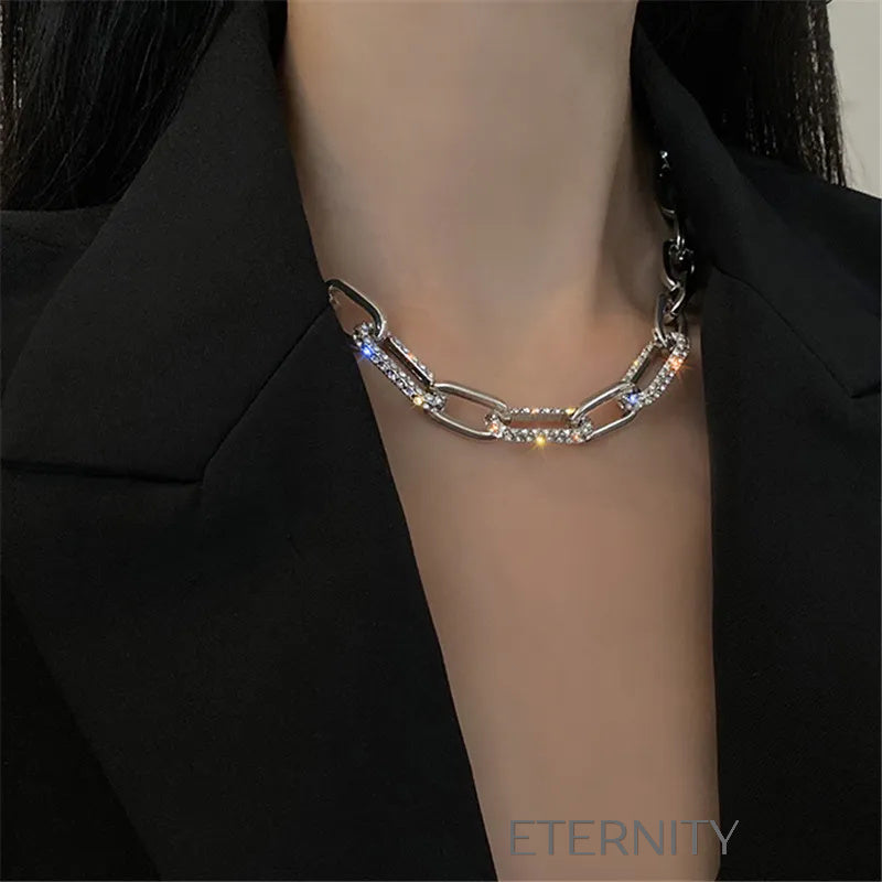 Gargantilla de Eslabones Glittering Link con Cristales Pavé  Cadenas Dorado Unica Acero Inoxidable  ETERNITY