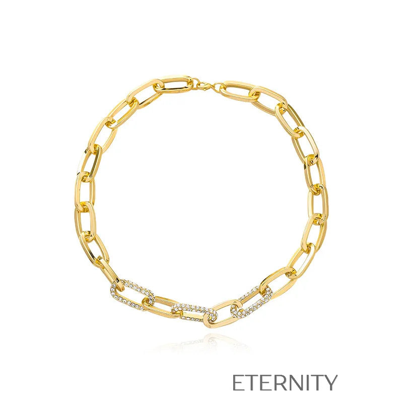Gargantilla de Eslabones Glittering Link con Cristales Pavé  Cadenas Dorado Unica Acero Inoxidable  ETERNITY