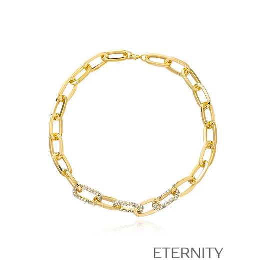 Gargantilla de Eslabones Glittering Link con Cristales Pavé  Cadenas Dorado Unica Acero Inoxidable  ETERNITY