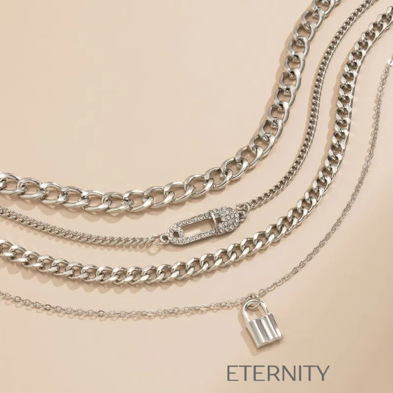 Set de Collares Lock & Key Multicapa en Oro  Cadenas Dorado Unica Acero Inoxidable  ETERNITY