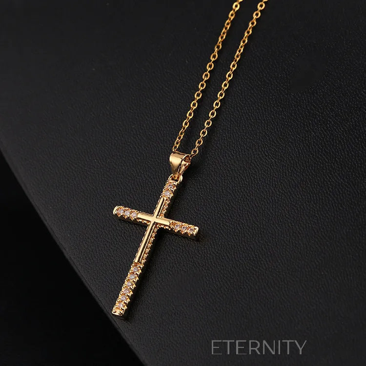 Collar Eternal Faith de Cruz con Cristales  Cadenas Dorado Unica Acero Inoxidable  ETERNITY