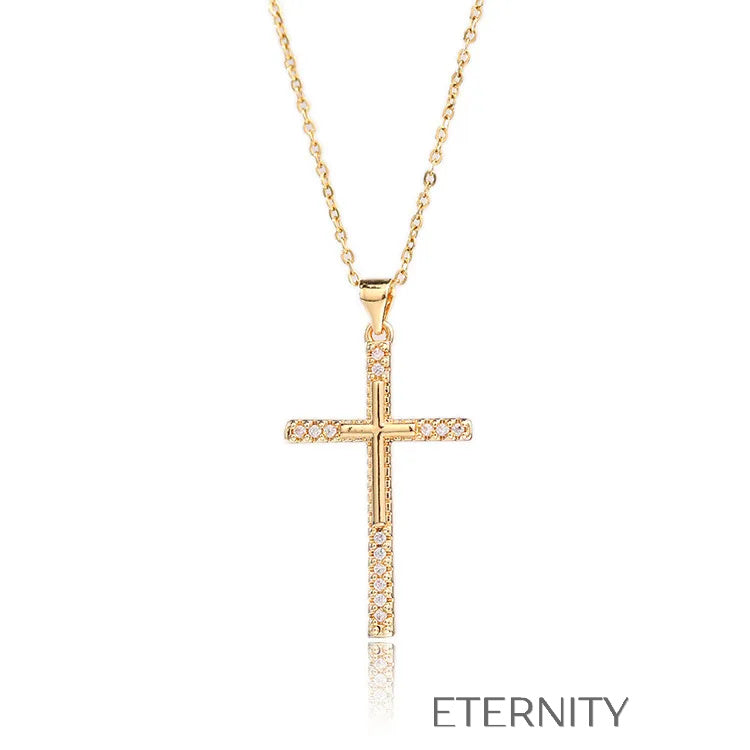 Collar Eternal Faith de Cruz con Cristales  Cadenas Dorado Unica Acero Inoxidable  ETERNITY