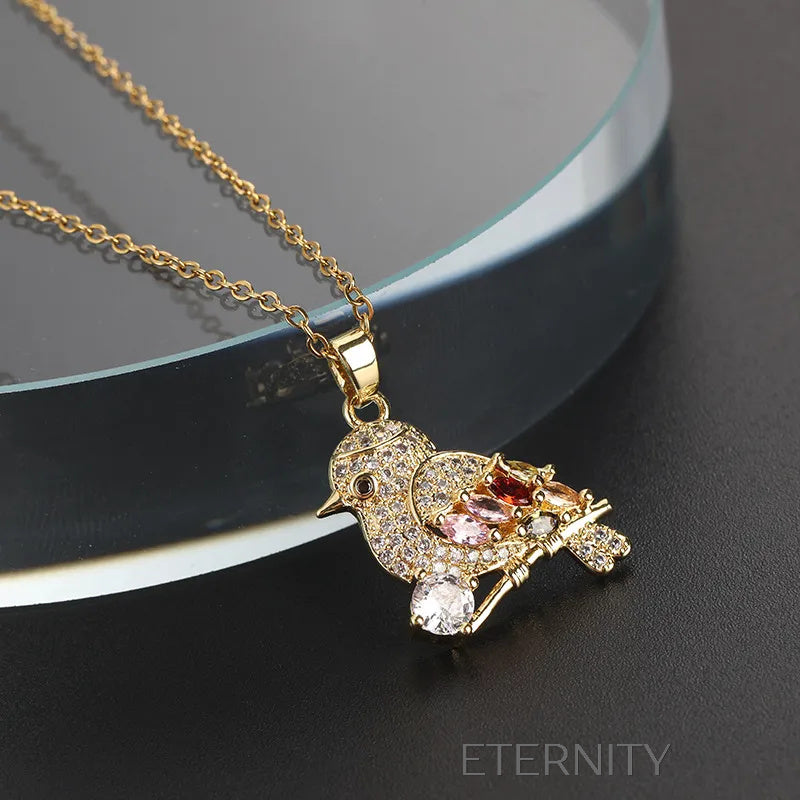 Collar Pájaro Cristal  Cadenas Dorado Unica Acero Inoxidable  ETERNITY