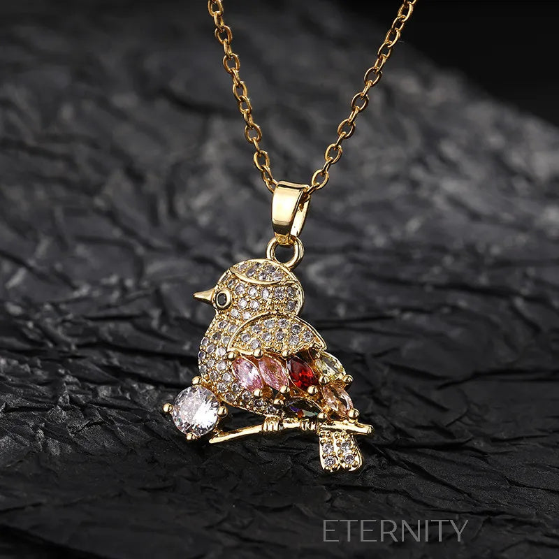 Collar Pájaro Cristal  Cadenas Dorado Unica Acero Inoxidable  ETERNITY