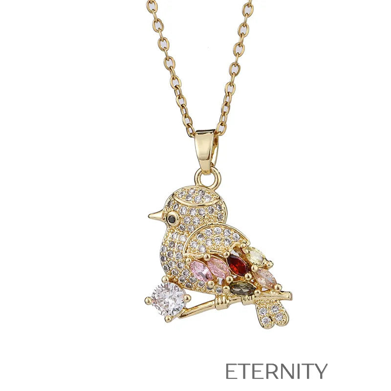 Collar Pájaro Cristal  Cadenas Dorado Unica Acero Inoxidable  ETERNITY