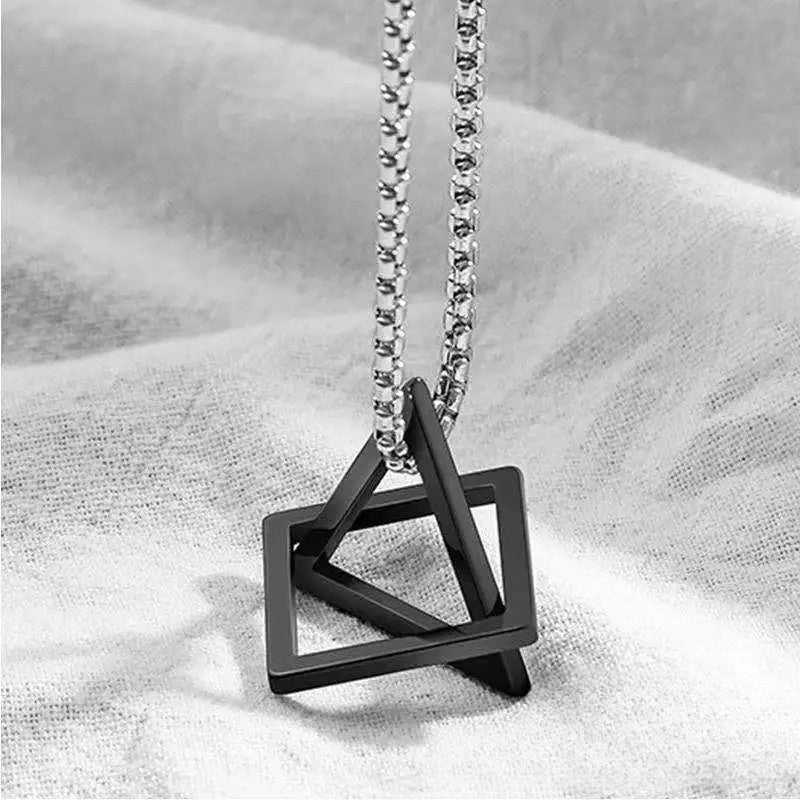 Collar Geometric Duo Minimalista  Cadenas Negro Unica Acero Inoxidable  ETERNITY