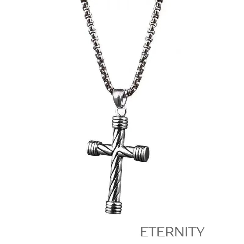 Collar con Dije de Cruz Industrial Texturizada en Acero  Cadenas Plateado Unica Acero Inoxidable  ETERNITY