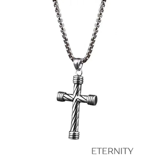 Collar con Dije de Cruz Industrial Texturizada en Acero  Cadenas Plateado Unica Acero Inoxidable  ETERNITY