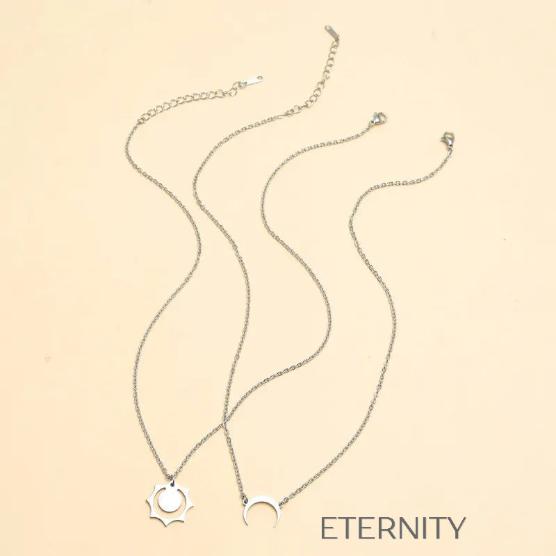 Set de Collares Sun and Moon de Acero Inoxidable  Cadenas Plateado Unica Acero Inoxidable  ETERNITY