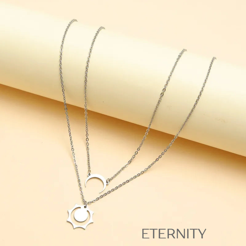 Set de Collares Sun and Moon de Acero Inoxidable  Cadenas Plateado Unica Acero Inoxidable  ETERNITY