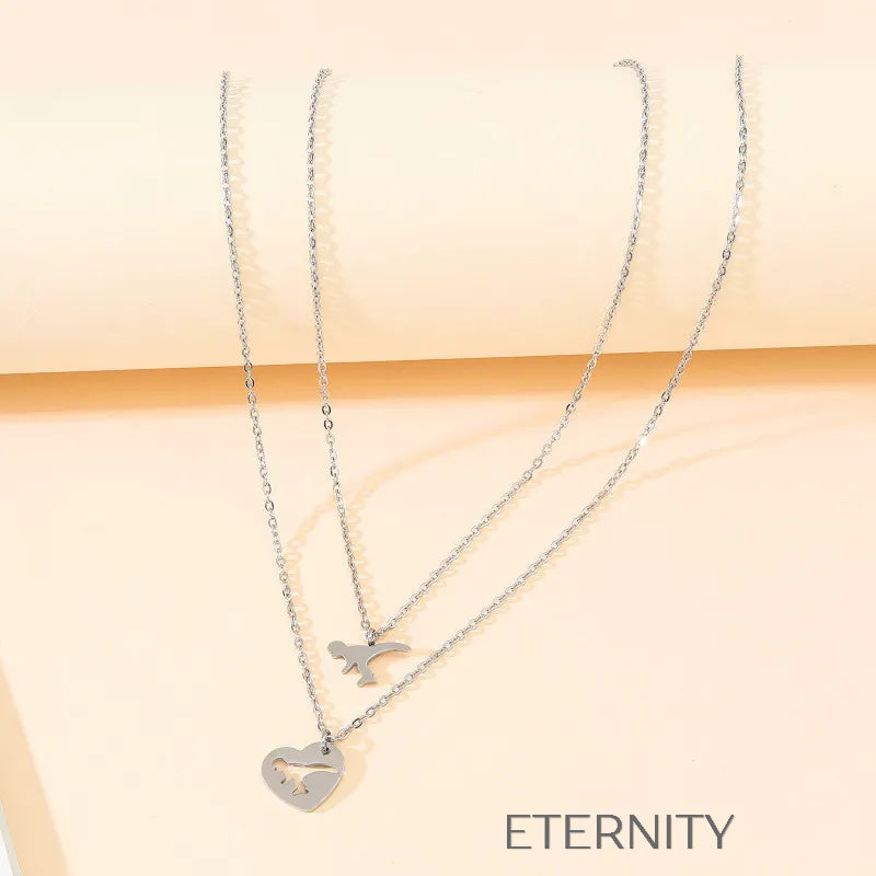 Set de Collares Prehistoric Promise con Dijes de Dinosaurio en Acero  Cadenas Plateado Unica Acero Inoxidable  ETERNITY